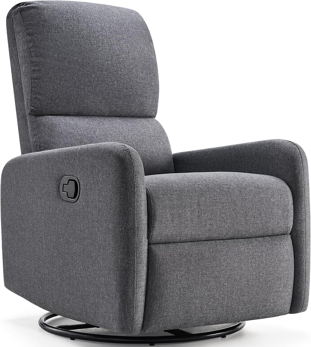 Jocisland Swivel Rocking Chair, Nursery Glider Recliner Chairs for Adults, Rocker for Living Room Bedroom, Comfy Upholstered Modern Nursing Reclining Single Sofa, Grey Linen (No Side Pockets)