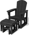 SERWALL Outdoor Glider Chair with Ottoman, HDPE Wood-Like Patio Glider Set All-Weather Porch Glider for Outside, Black