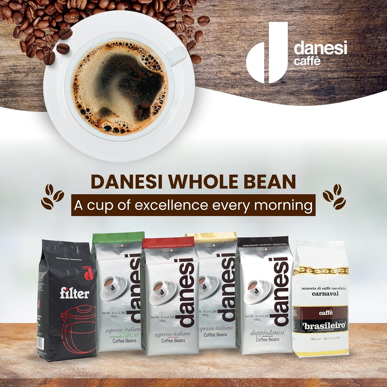 Danesi Caffe Italian Whole Coffee Beans - Espresso Coffee Beans and Medium Roast Whole Bean - Perfect for Espresso Machines, French Press, and Home Brewing - Gold (13.2 lb)