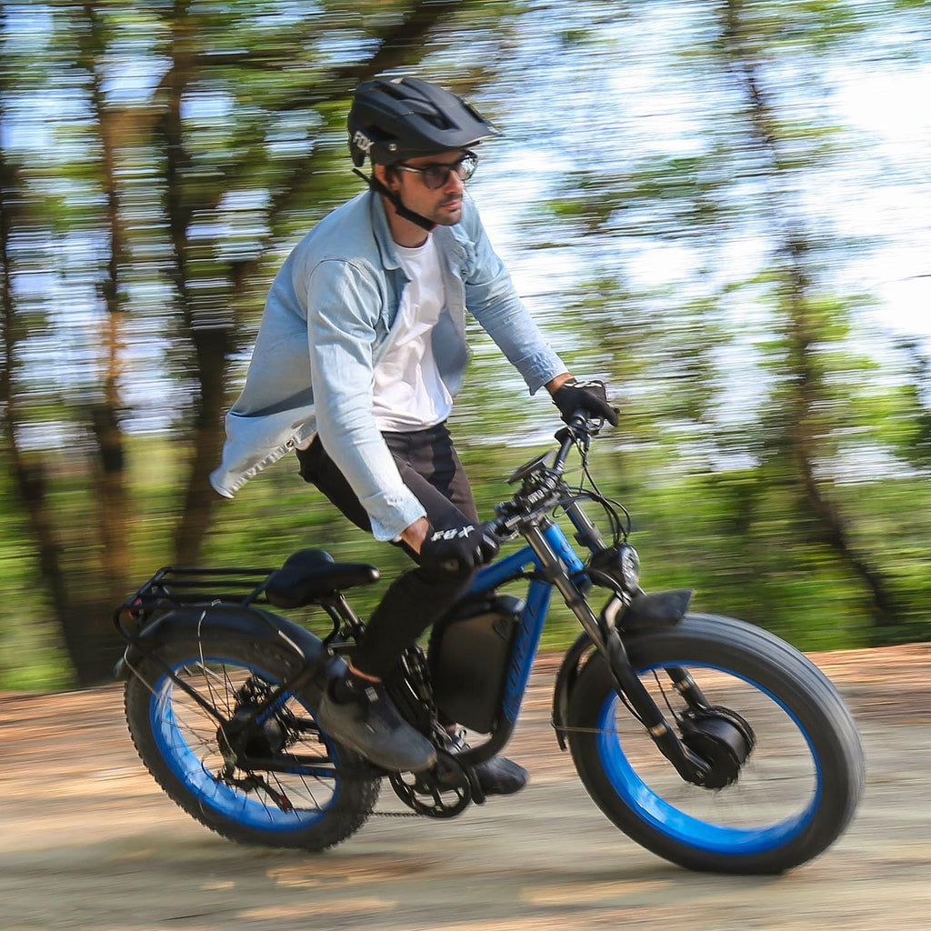 Peak 3000W Dual Motor Ebike for Adults, 48V 25AH Long Range Electric Mountain Bike, 30-34MPH Step-Thru Unlocked Electric Bike, 24'Fat Tires & Full Suspension,Conquer Mountains, Snow, Sand & Roads,Blue