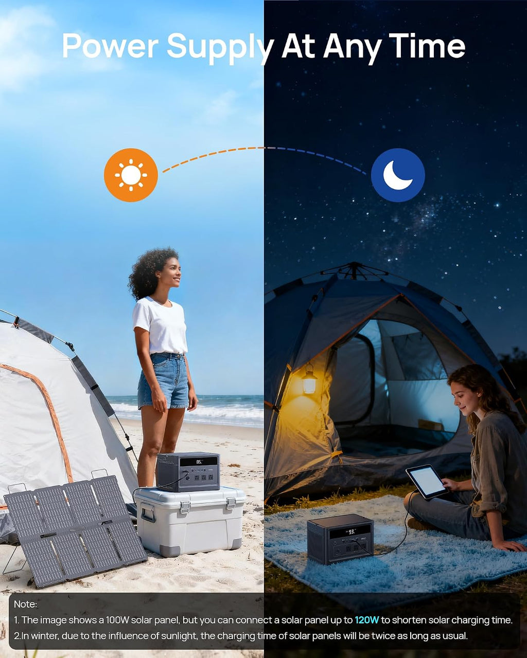 DaranEner 600W Portable Power Station (1200W Peak), 576Wh LiFePO4 Battery Solar Generator with 100W Solar Panel, 3.3H Fast Charge, Emergency Backup for Home Use, CPAP, Camping, RV, Off-Grid Power