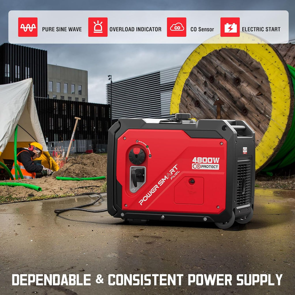 PowerSmart 4800W Portable Inverter Generator, Remote/Electric Start, Gas Powered, Quiet & Parallel Ready, RV Ready with 30A Outlet, EPA & CARB Compliant for Home Backup, Camping,Portable Power Station