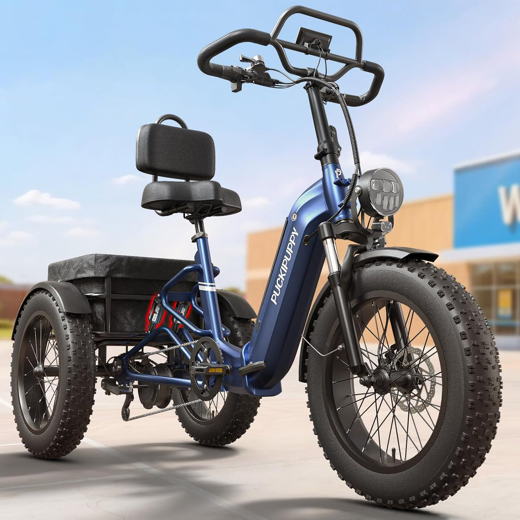 PUCKIPUPPY Electric Trike for Adults 960W Peak, Full Suspension & Reverse Gear Electric Trike Max 15MPH