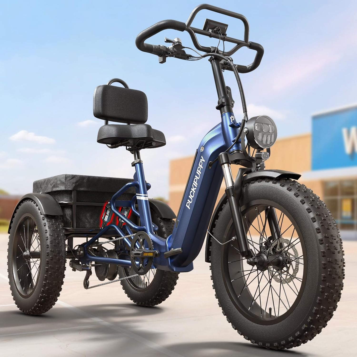 PUCKIPUPPY Electric Trike for Adults 960W Peak, Full Suspension & Reverse Gear Electric Trike Max 15MPH