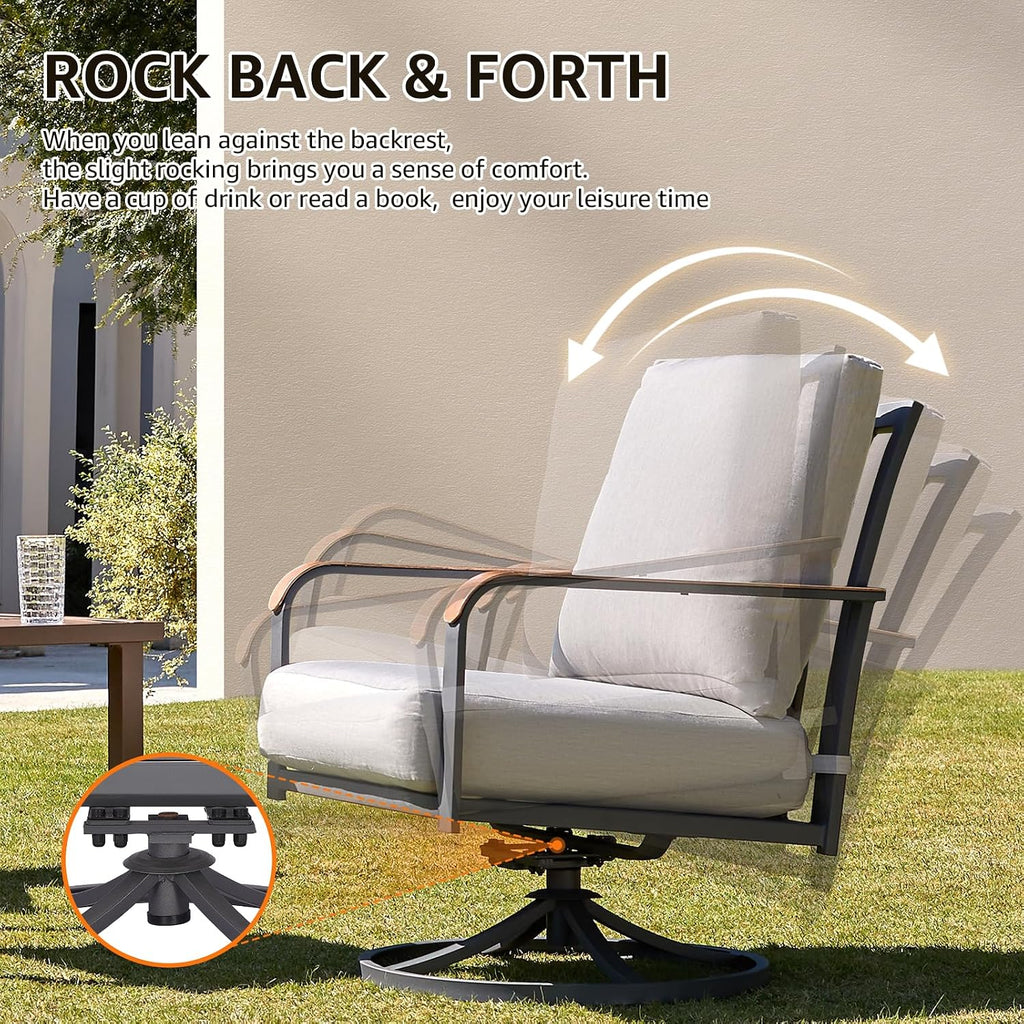 NATURAL EXPRESSIONS Outdoor Bistro Set,3 Piece Swivel Glider Rocking Chairs Patio Conversation Furniture Set with 2 Rockers,Metal Table,6' Thick Cushions for Backyard, Porch,Balcony,350lbs