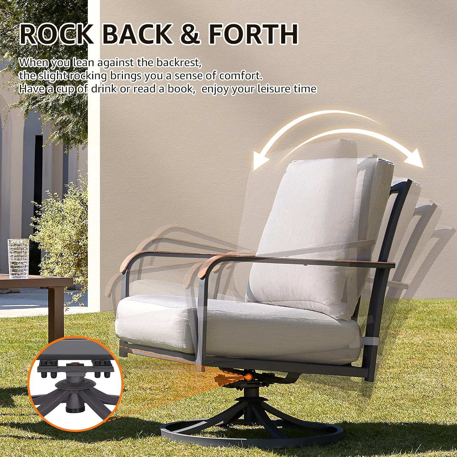 NATURAL EXPRESSIONS Outdoor Bistro Set,3 Piece Swivel Glider Rocking Chairs Patio Conversation Furniture Set with 2 Rockers,Metal Table,6' Thick Cushions for Backyard, Porch,Balcony,350lbs