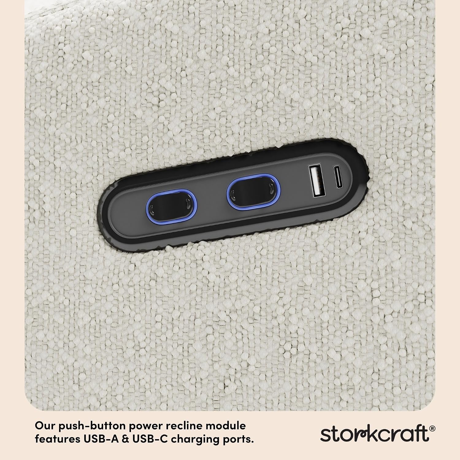 Storkcraft Santa Monica Power Recliner Swivel Glider (Ivory Boucle) – Effortless Electronic Power Recline, USB-A & USB-C Charger