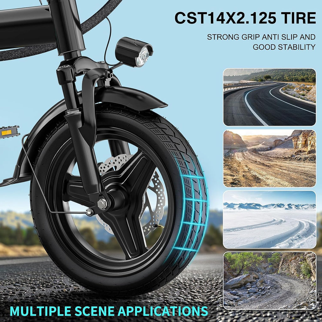 LELEKUAI Electric Bike for Adults and Teens, Folding Ebike,Commuter City Foldable E Bike with 560W Motor and 48V 10Ah Battery, 24MPH Speed Pedals Assist, Dual Disc Brakes,14' Compact Electric Bicycle