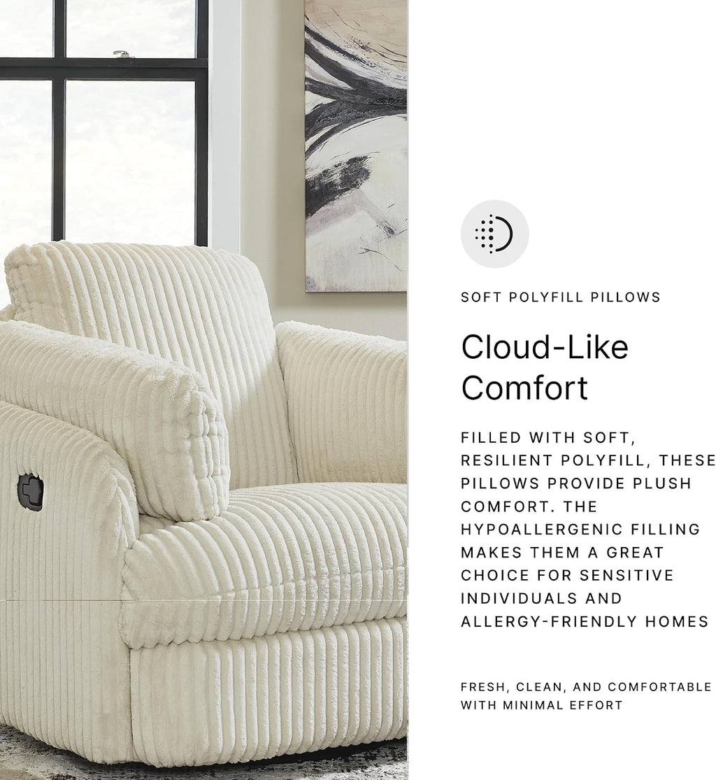 Signature Design by Ashley Tie-Breaker Cozy Contemporary Manual Press-Back Swivel Glider Rocker Recliner with 2 Bolster Pillows and Hidden Storage, White