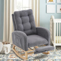 cinkehome Nursery Rocking Chair with Retractable Foot Rest, Teddy Glider Rocking Chair, Mid Century Rocker Chair, High Back, Solid Wood Legs