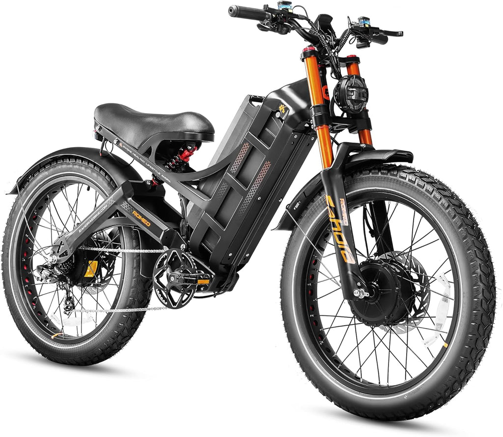 eAhora 2026 Romeo Pro 3 5600W 50Mph High-Torque Ebike, 60V 80Ah 250-Mile Long Range Electric Bike for Adults, Adjustable Air Suspension, 26'' Puncture-Proof Tire, UL 2849 Certified by TÜV