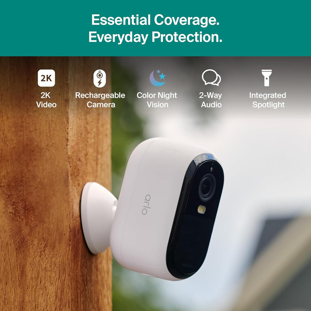 Arlo Essential Security Camera 2K (3rd Gen, 2025 Release) 2 Cam + 2 Solar Panels + 6 Months of Secure Plus Plan - Wireless Outdoor Camera, Battery Power, Person Recognition, Package Detection, White