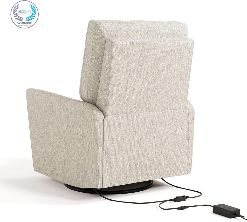 Storkcraft Santorini Deluxe Power Recliner Swivel Glider (Dune Basketweave) – Premium Electronic Power Recliner for Nursery, Includes Dual-USB Charging Port for USB-A & USB-C, Glider Rocking Chair