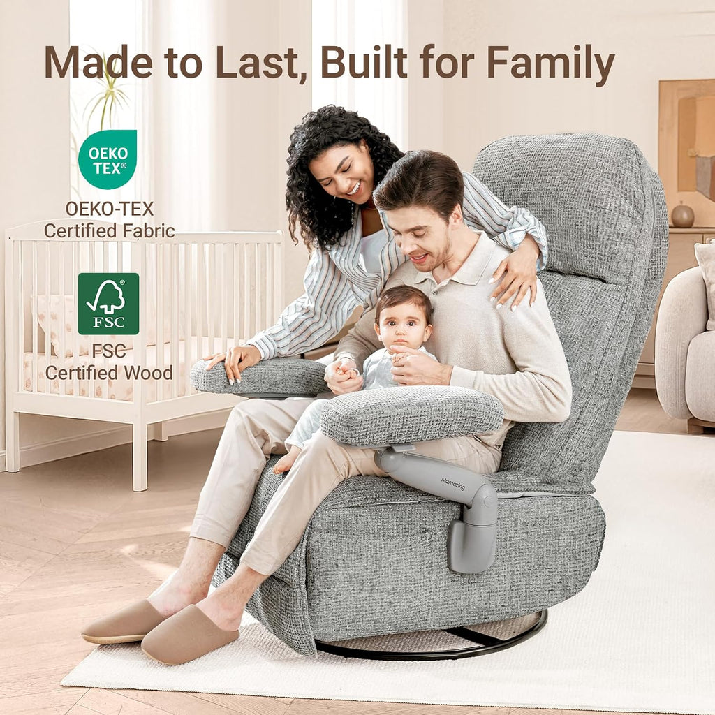 MAMAZING Lullacloud Swivel Rocker Recliner Chair for Adults with Adjustable Armrests & Headrest, Glider Rocking Chair Indoor with Removable Cover, Reading Chair with a Cushion for Living Room Bedroom