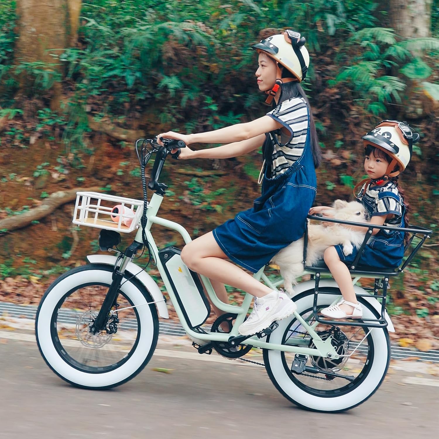 1450W Peak Bike with 48V 20AH Removable Battery, 20'x 4' Fat Tires 35MPH Electric Bike for Adults, 80 Miles Max Range Cargo Ebike 2 Seater Electric Bicycle Green with Safety Seat