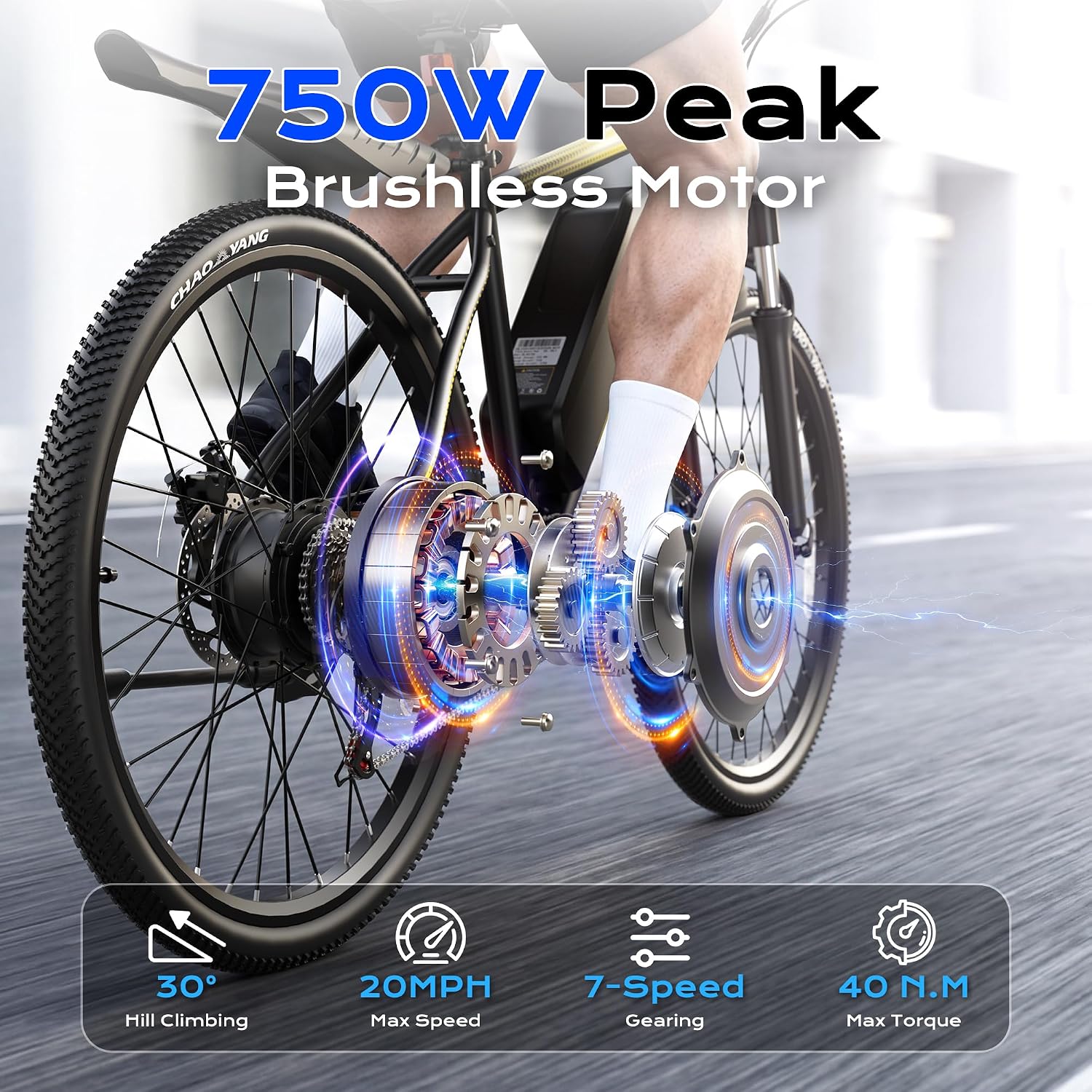 Electric Mountain Bike for Adults, 750W Peak Motor, 22 MPH Commuter Electric Bike, 48V Battery, 50Miles, 24'/26' E-Bike, 7-Speed, Front Suspension, UL Certified
