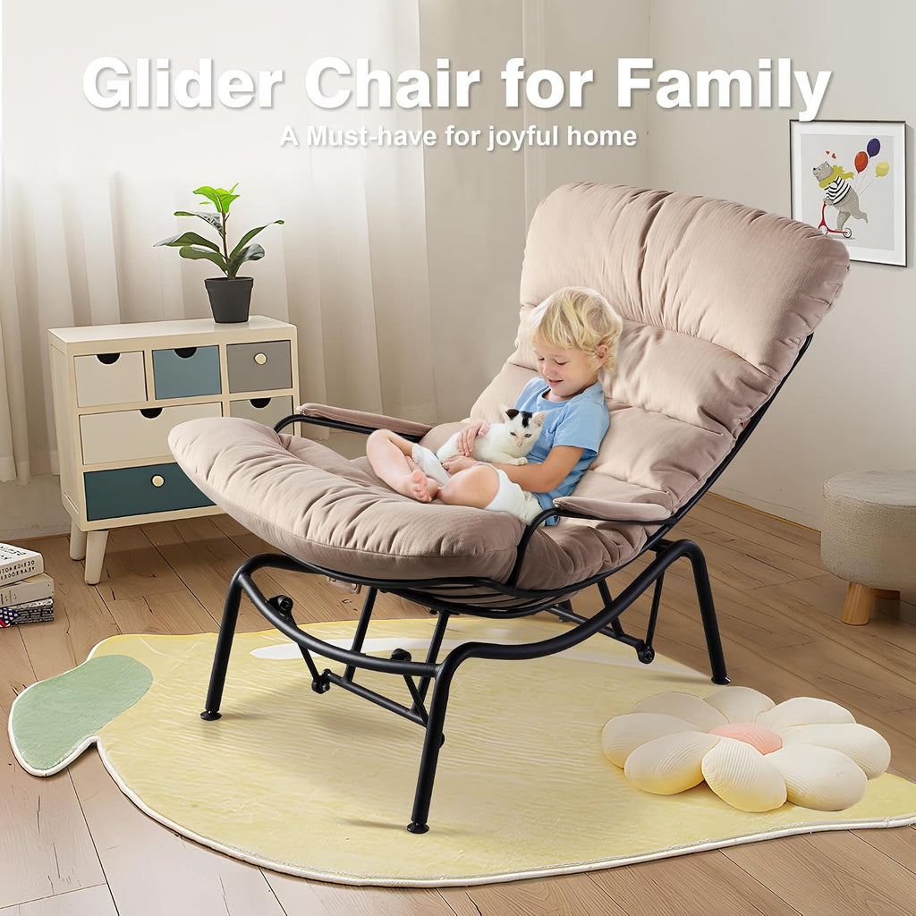 ovios Rocking Chair with Ottoman, Glider Recliner with Footrest, Lazy Accent Armchair with Comfy Cushion for Living Room Bedroom Office, Cloud Plush Flannel Velvet, Beige