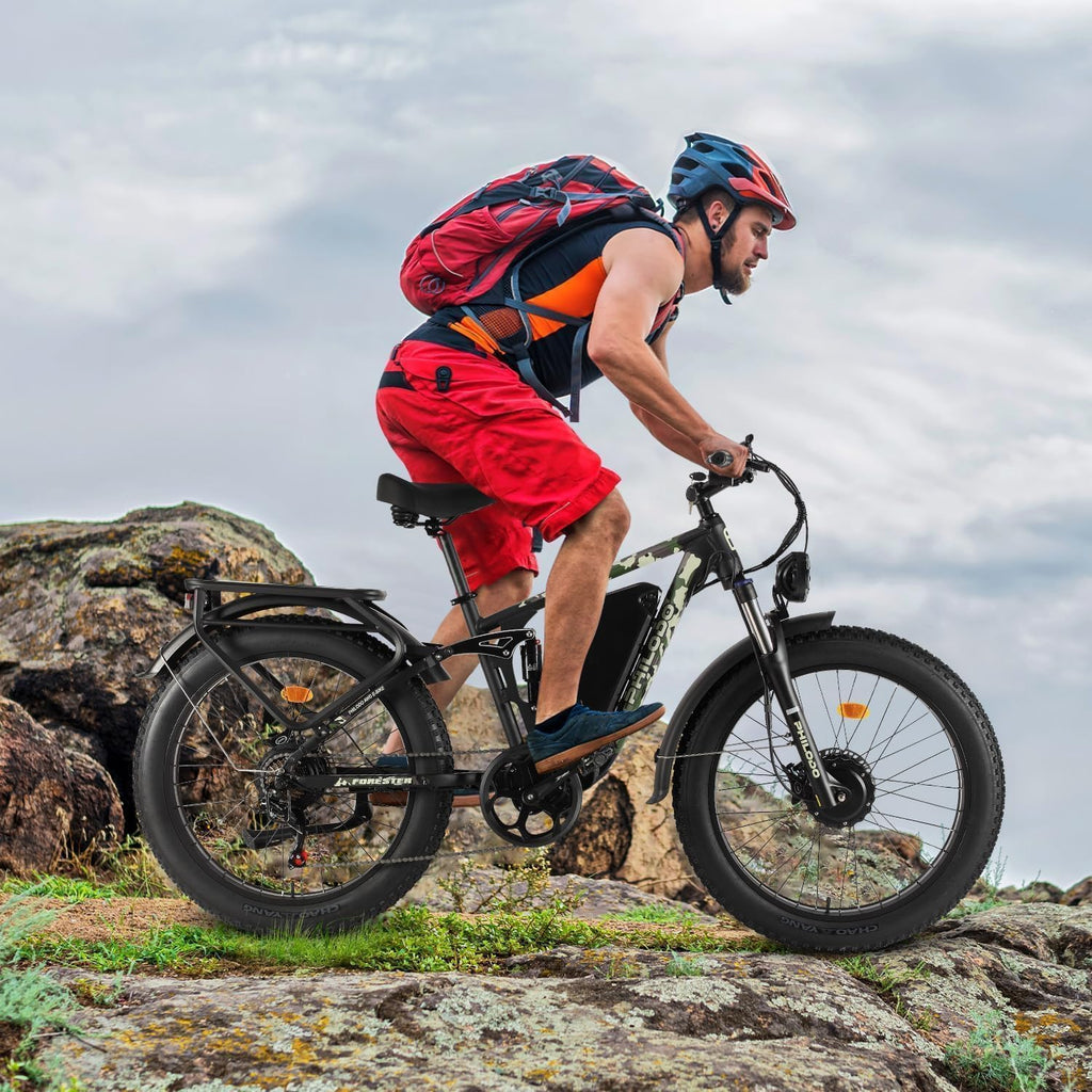 Forester 5000W Peak Dual Motor Electric Bike - 45 MiIe P-hour High-Speed, Fat Tire Ebike with 60V 25Ah Battery, 100+ Mile Range, Full Suspension & Hydraulic Brakes for Adult Off-Road Commuting