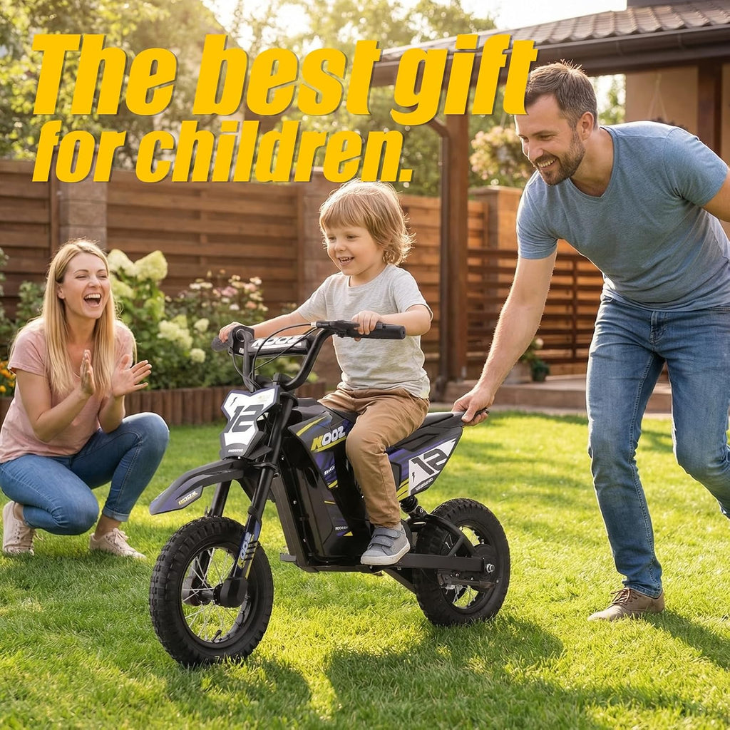 KOOZ 36V 300W Electric Dirt Bike for Kids - 3 Speed Modes Electric Motorcycle Up to 15.5 MPH & 14 Miles Long-Range, Shock Absorber & Rear Brake, 12' Sturdy Tire Gift for Kids