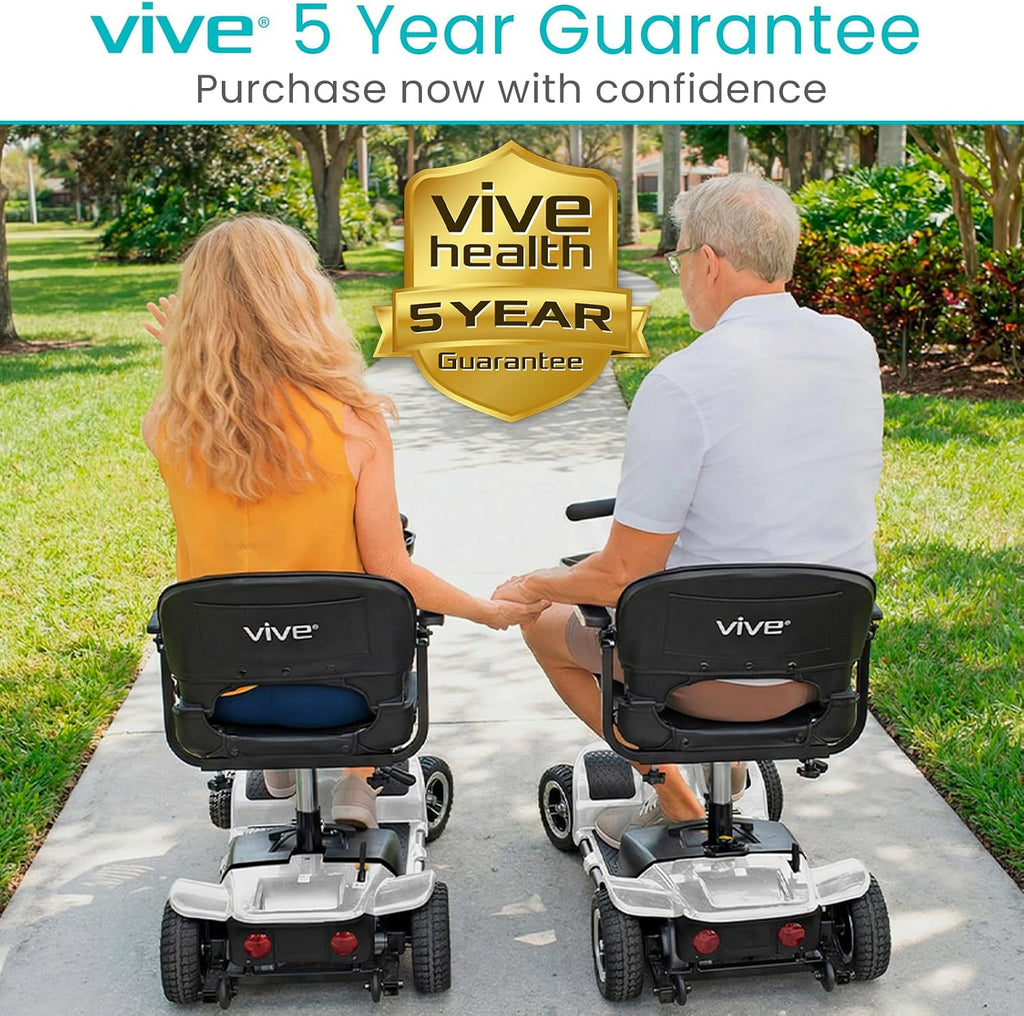 Vive 4 Wheel Mobility Scooter - Electric Powered Wheelchair Device - Compact Heavy Duty Mobile for Travel, Adults, Elderly - Long Range Power Extended Battery with Charger & Basket