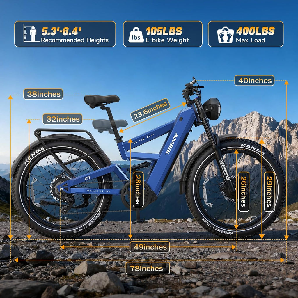 TESWAY X9 Ultra Dual Motor Ebike, 26' Fat Tire Full Suspension AWD Electric Bike for Adults, 4000W 43MPH 240NM, 60V 30Ah(Camo)/25Ah(Other) 120 Miles Long Rang