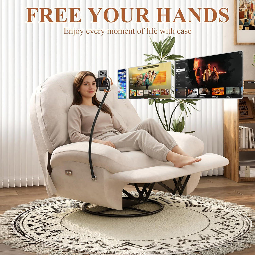 Oversized Power Recliner Chair, Adjustable Accent Chair with Footrest, Phone Holder, USB, 270° Swivel Chair, Single Reclining Sofa for Adults Living Room Bedroom Nursery and Small Spaces