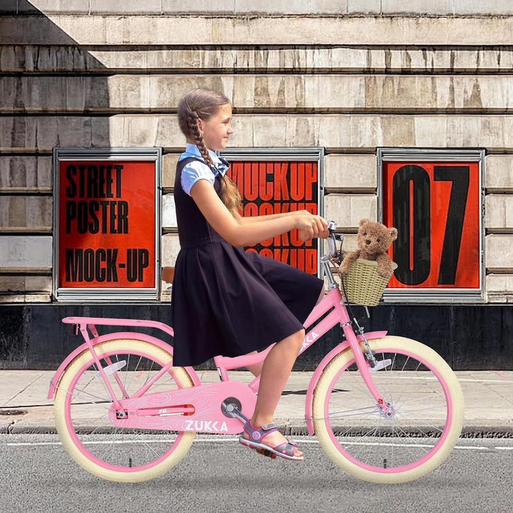 MEGHNA Cruiser Bike 20 inch/24 inch Wheels Girls Women Bike Single Speed Commuter Bike with Basket V-Brake and Coast Brake Women Ladys Bicycle, Multicolors