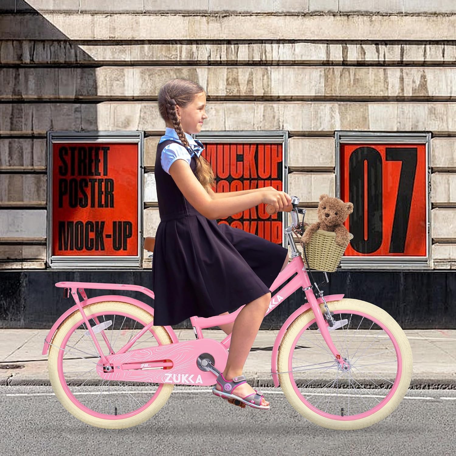 MEGHNA Cruiser Bike 20 inch/24 inch Wheels Girls Women Bike Single Speed Commuter Bike with Basket V-Brake and Coast Brake Women Ladys Bicycle, Multicolors