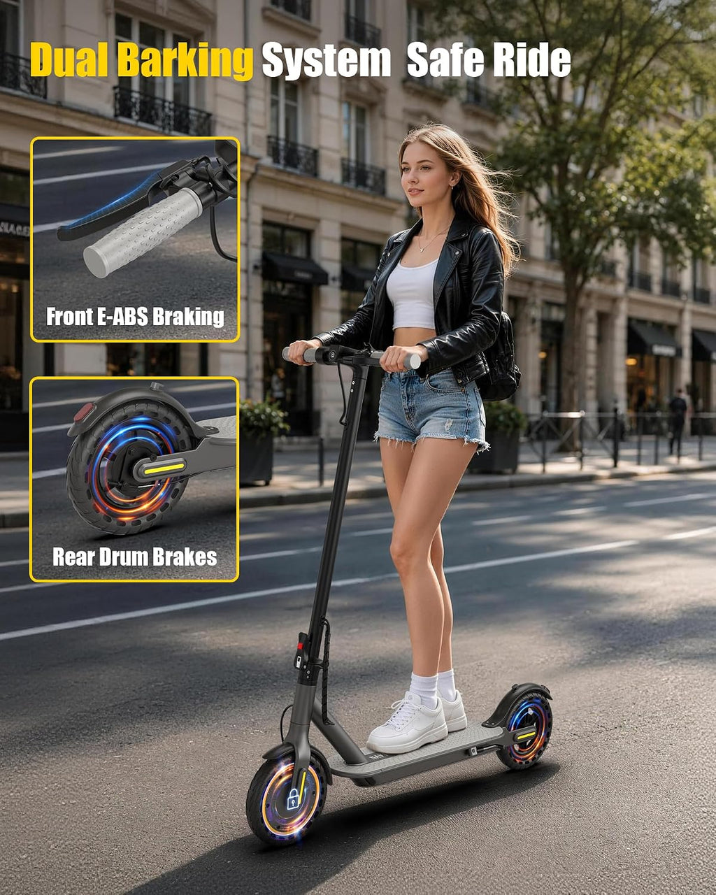 NAVIC Electric Scooter with Dual Suspension, 8.5'/10' Tires, 350W/500W Motor, 19/22 Mph, Max 22/25/27/49Miles Range, Foldable E Scooter for Adults with Braking, App Control