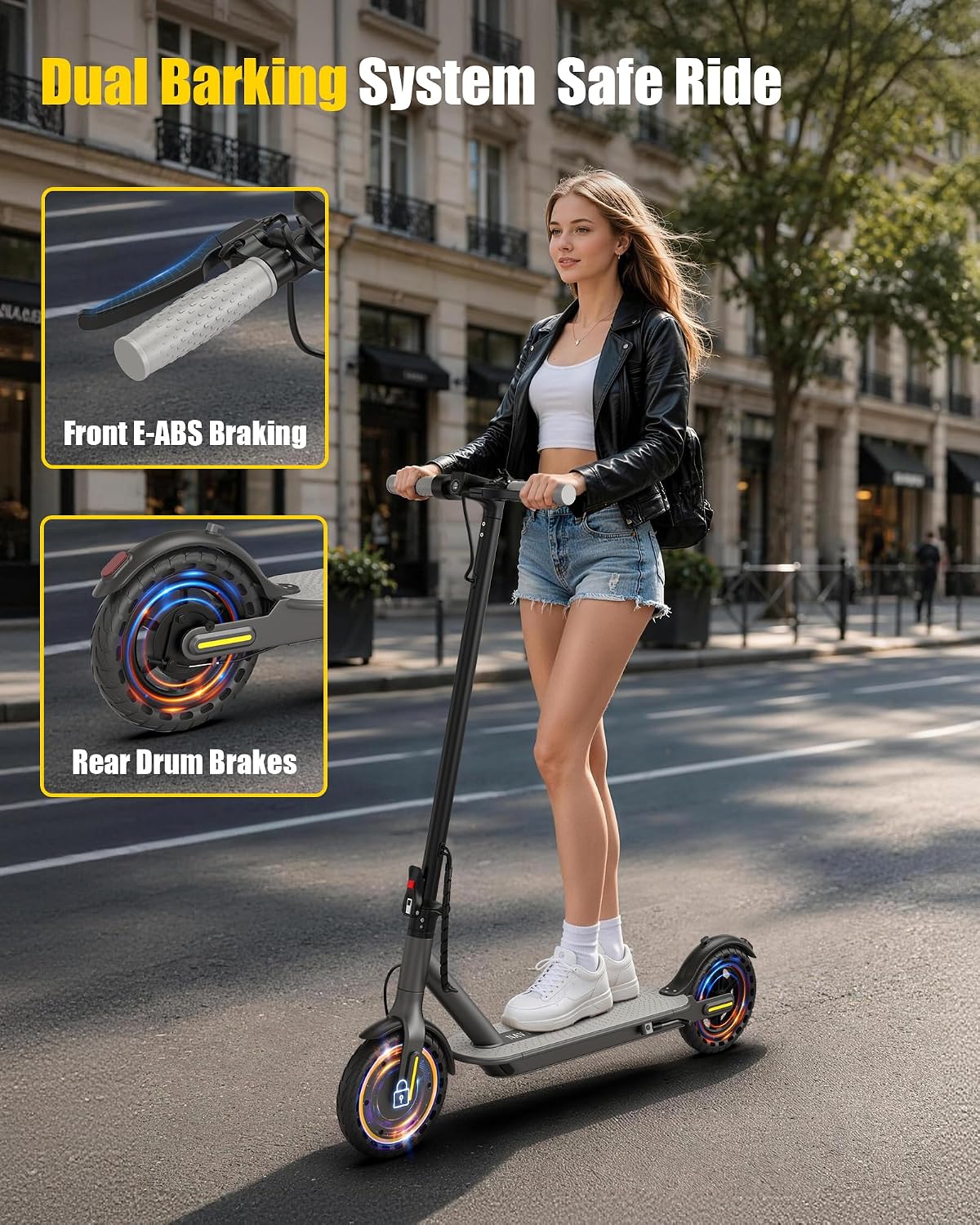 NAVIC Electric Scooter with Dual Suspension, 8.5'/10' Tires, 350W/500W Motor, 19/22 Mph, Max 22/25/27/49Miles Range, Foldable E Scooter for Adults with Braking, App Control