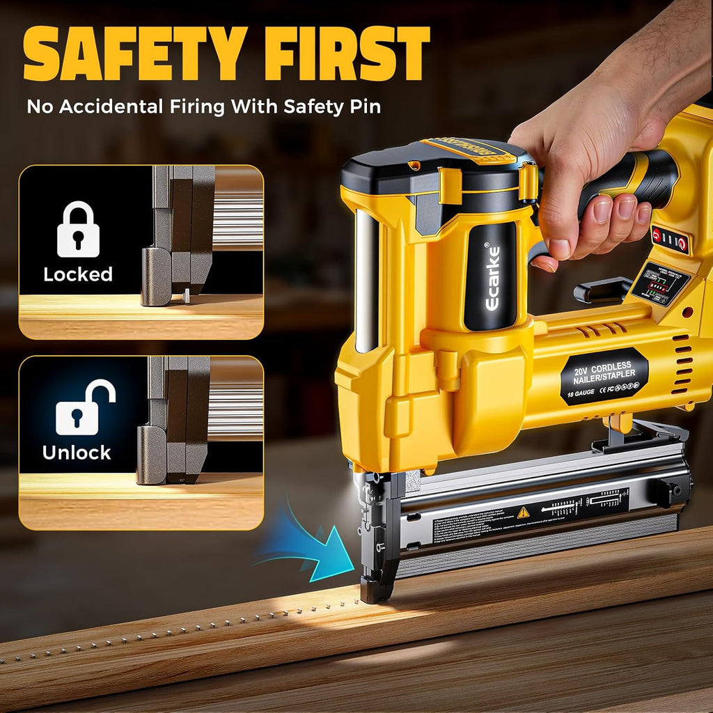 Ecarke Cordless 2' Brad Nailer Compatible with DeWalt 20V Battery(No Battery), 2 in 1 Electric Nail Gun Staple Gun with 18GA Nails, Power Nail Gun for Trim Wood Crafting Home Carpentry, 7.2LBS