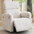 Oversized Power Recliner Chair Swivel Glider with Adjustable Headrest, 26' Extra Wide Glider Nursery Chair with Overstuffed Armrest, USB Ports, Chenille Fabric, White
