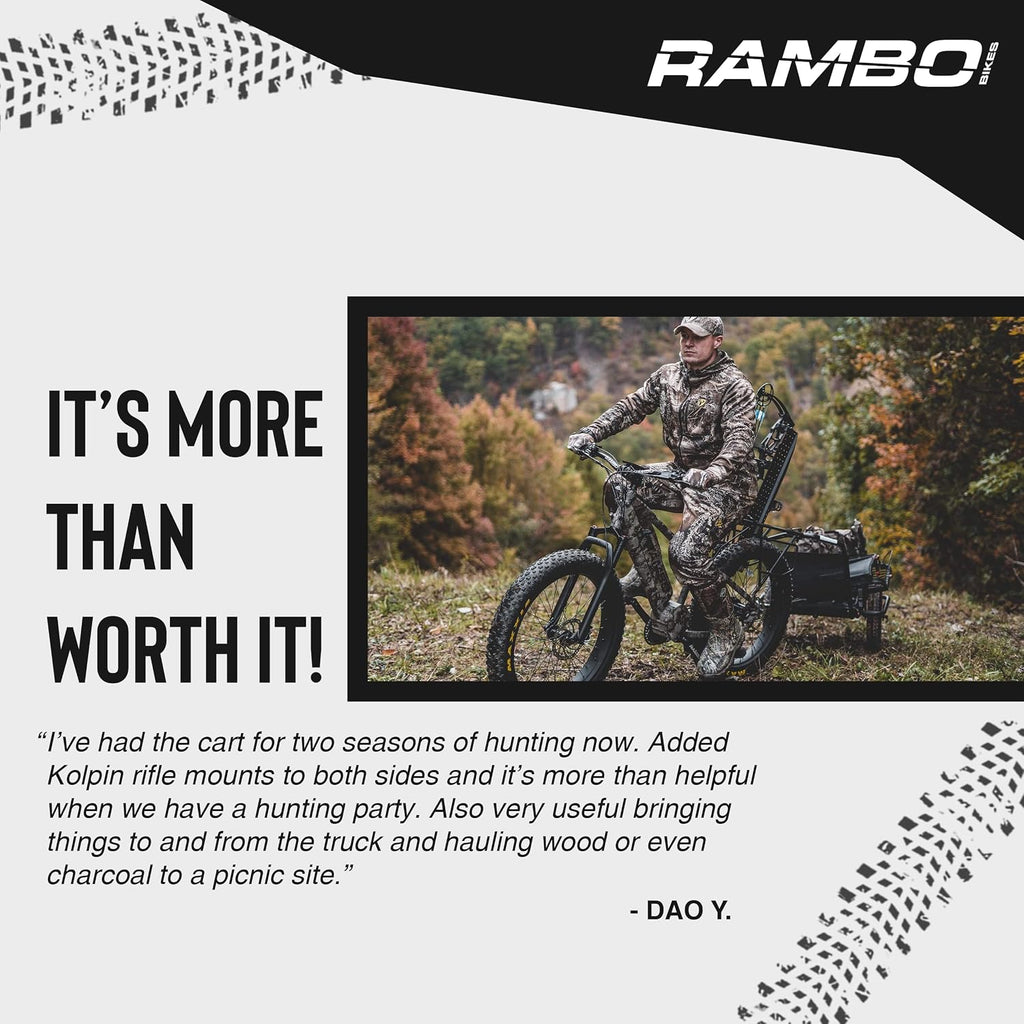 Rambo Bikes Aluminum Bike Trailer Cart - Heavy-Duty Game Cart and Utility Trailer - 300lbs Maximum Capacity - 6061 Aluminum Alloy Frame, 16' Fat Tires for Any Terrain - All-Purpose Foldable Trailer