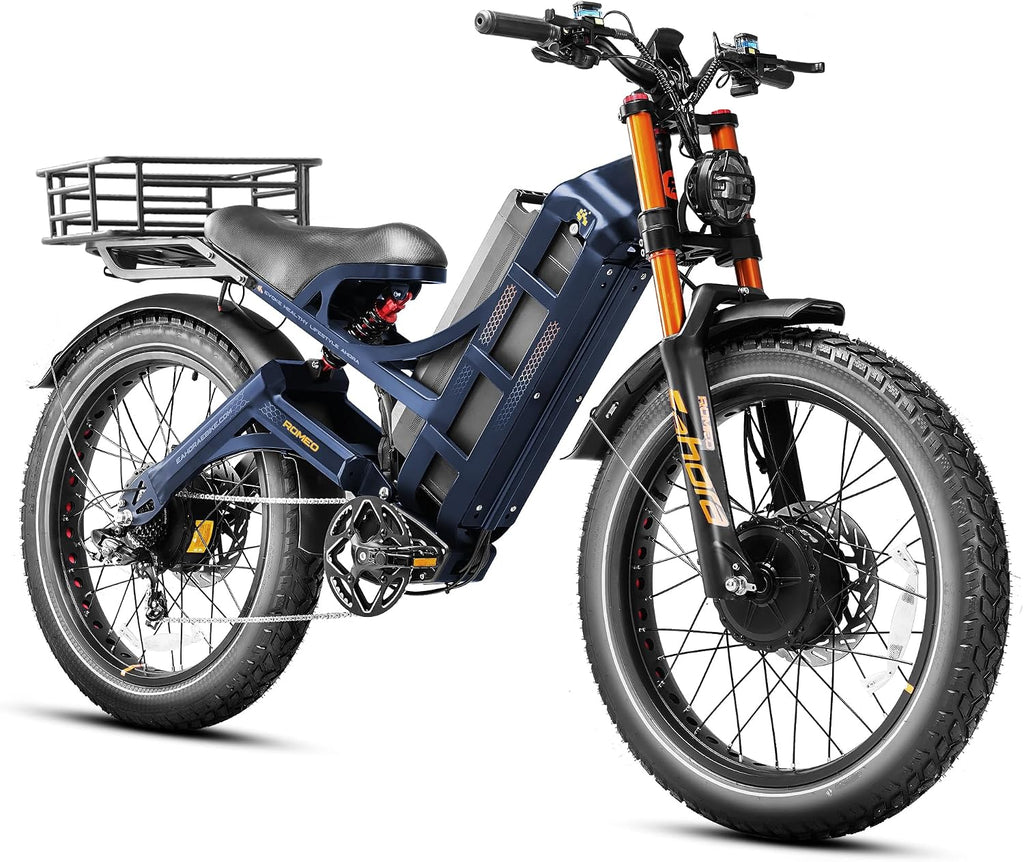 2026 eAhora Romeo Pro 3 Electric Bike for Adult, Peak 5600W Dual Motor, 50mph, 60V 80Ah Battery, 250 Miles Long Range, 26'*4.0 Fat Tire, Air Suspension, App, Commute, Delivery, All-terrian
