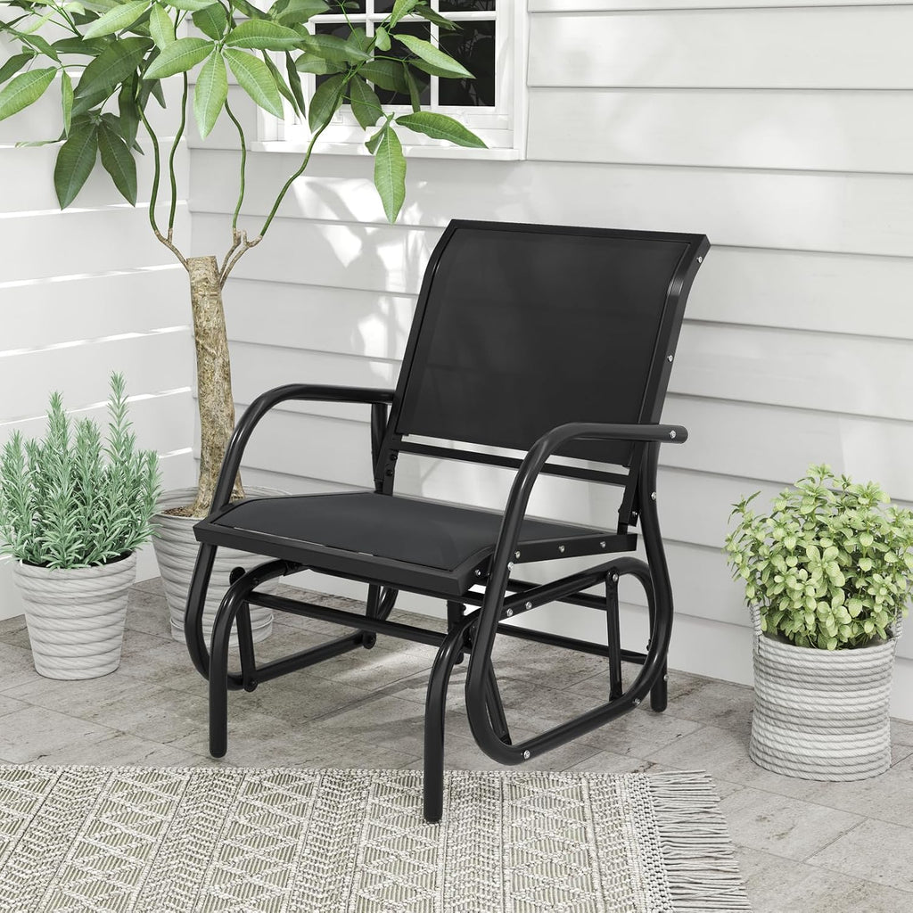 Tangkula Swing Glider Chair, Ergonomic Rocking Chair with Comfortable Fabric, Iron Frame, 4 Non-Slip Foot Pads, Outdoor Patio Glider Rocker Chair for Living Room, Garden, Backyard (2, Black)