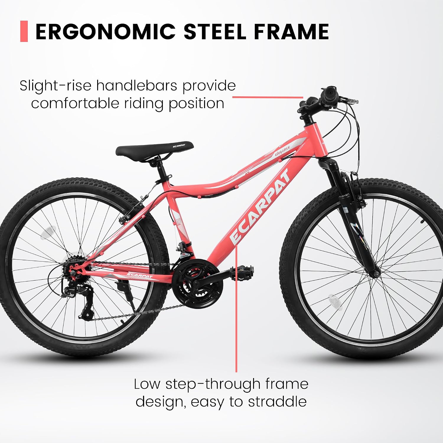 Ecarpat 24 26 Inch Mountain Bike for Girls, 21 Speeds Steel Frame Girls Bike, Front Suspension Teens Sport Bicycle for School Short Trip Camping, Summer Gift for Girls, Pink Purple White Options