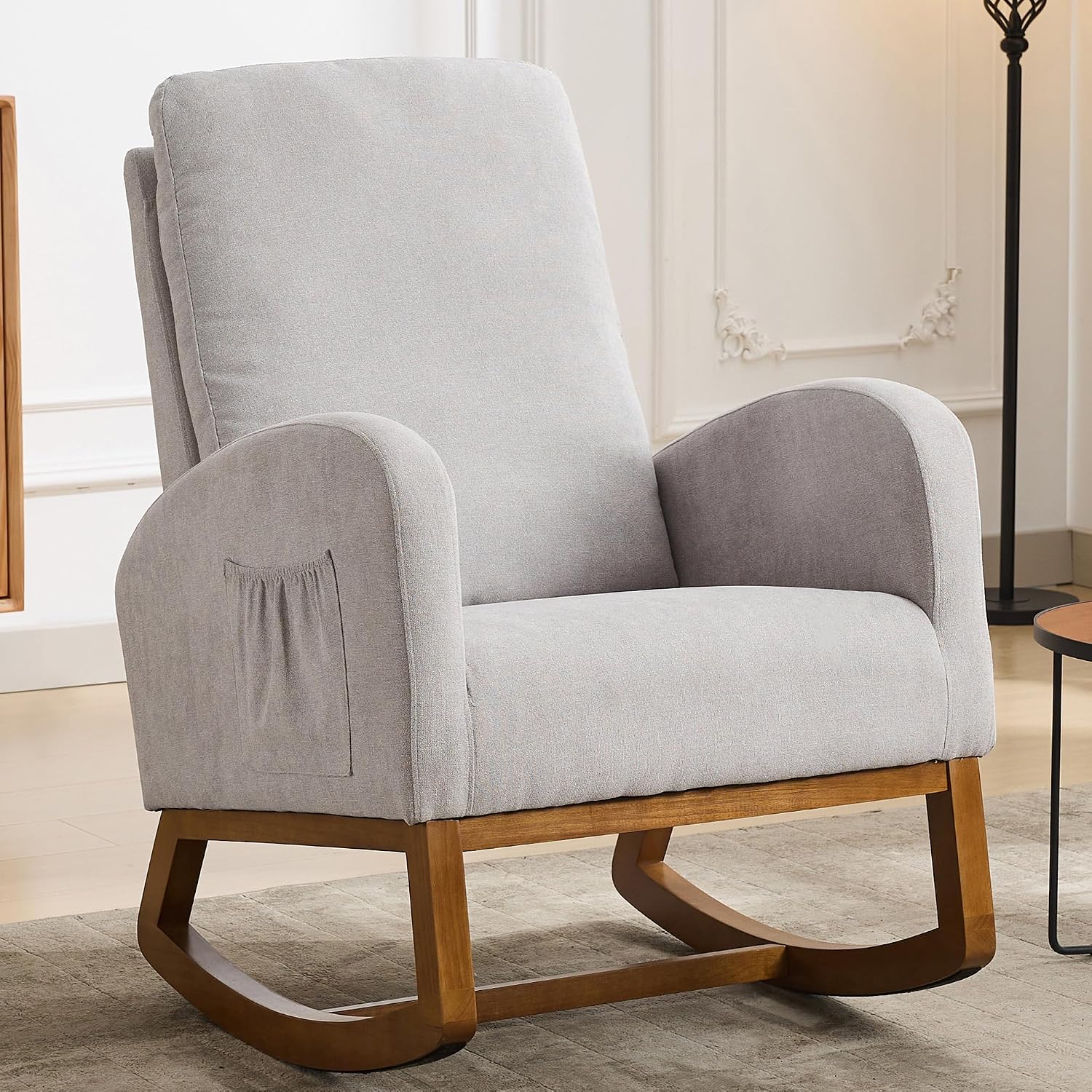 Chifee & Vingol Rocking Chair Nursery Nursing Glider Rocker Chair, Linen Fabric, Light Grey