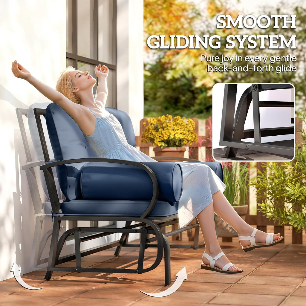 Outsunny Swing Glider Rocking Chair, Double Patio Bench, 2 Person Loveseat with Steel Frame, Cushions, Pillow Armrests, Blue