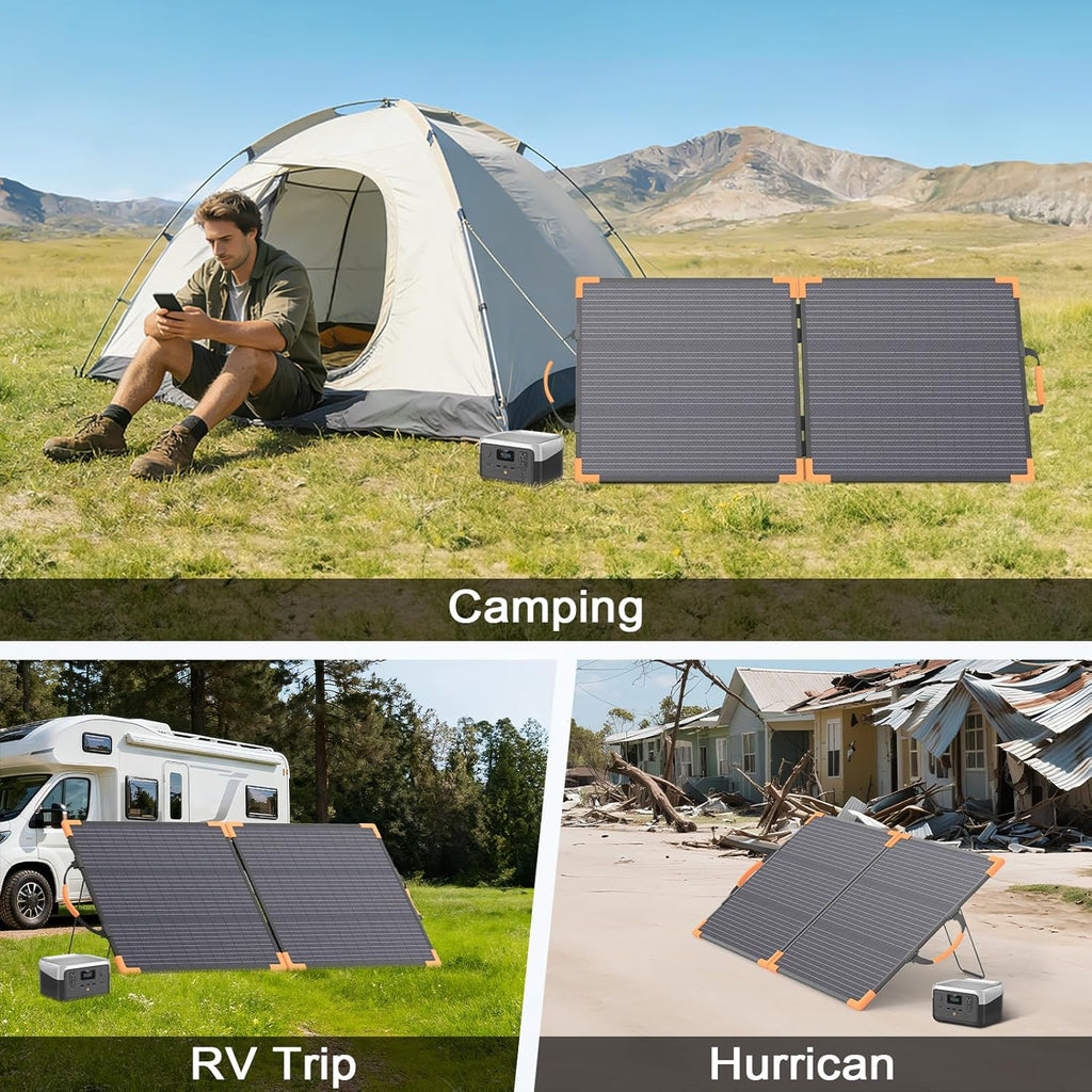 100 Watt Bifacial Portable Solar Panel for Power Station, 20V Foldable Solar Charger with IP68 Waterproof, 23.5% High Efficiency with 2 Reinforced Kickstands for Camping RV Off-Grid Blackouts
