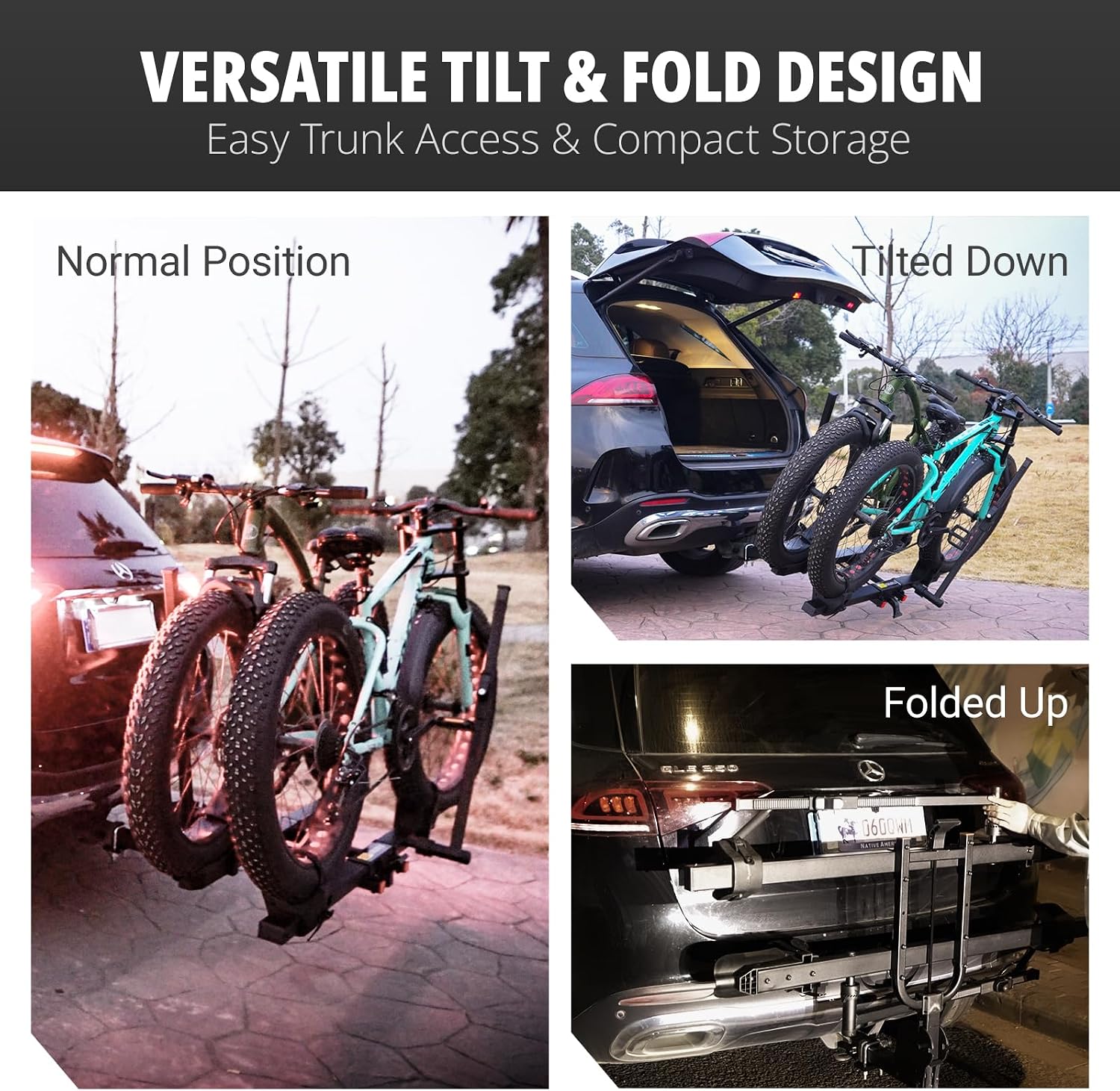 TrailV2 Plus Hitch 2 Ebike Rack with Ramp, Tilt, Fold, Anti-Theft Hitch & Wheel Locks, Heavy Duty 170 lbs Capacity, Fits 2' Receiver, Max 5' Fat Tires, Electric Bike Rack for Car, SUV, Truck, RV