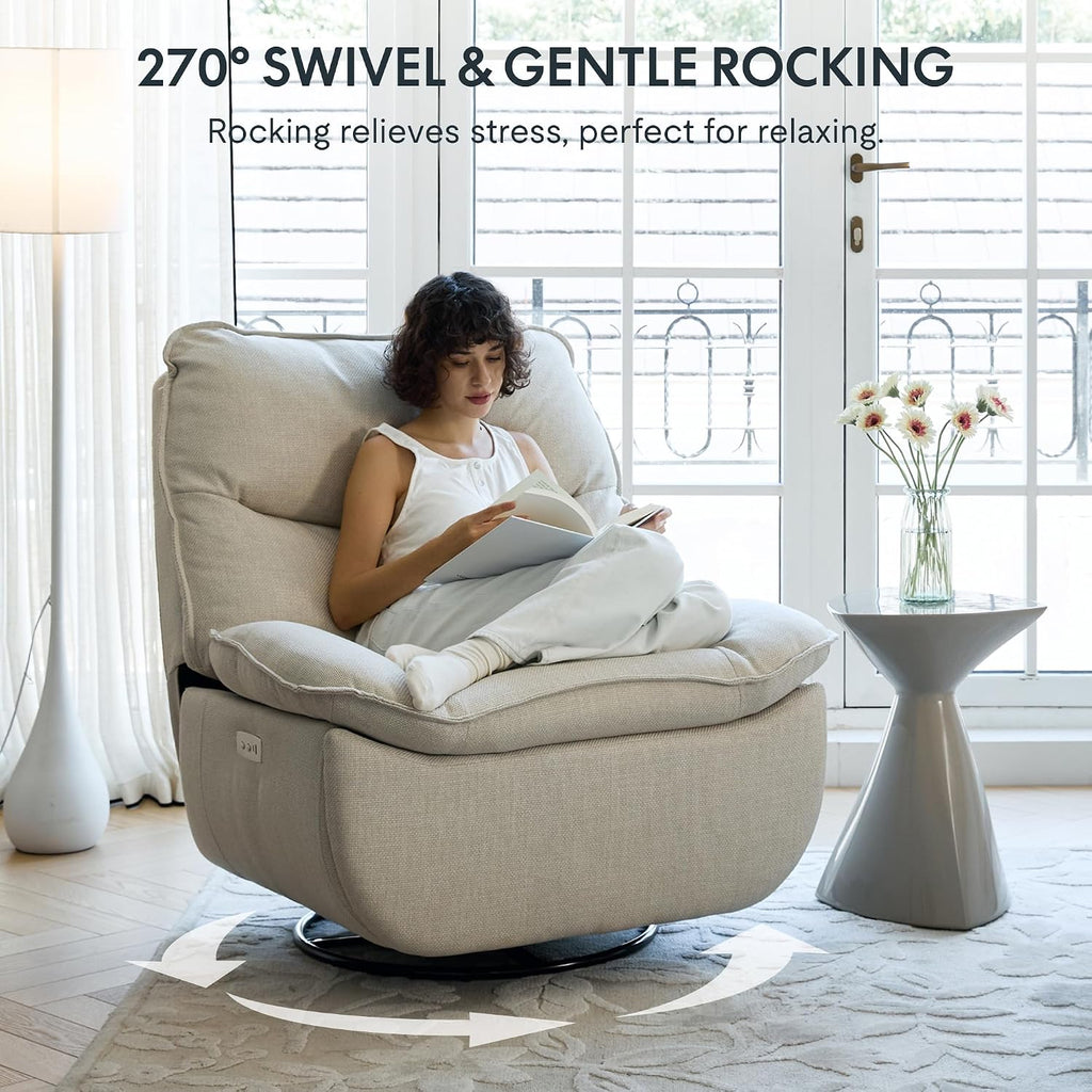 FLEXISPOT XR7 Power Swivel Recliner Chair for Adults, 41' Extra Wide Swivel Rocker Recliner, Power Rocking Glider with Side Pocket, 350 Lbs Capacity for Living Room Bedroom Gaming Room,White
