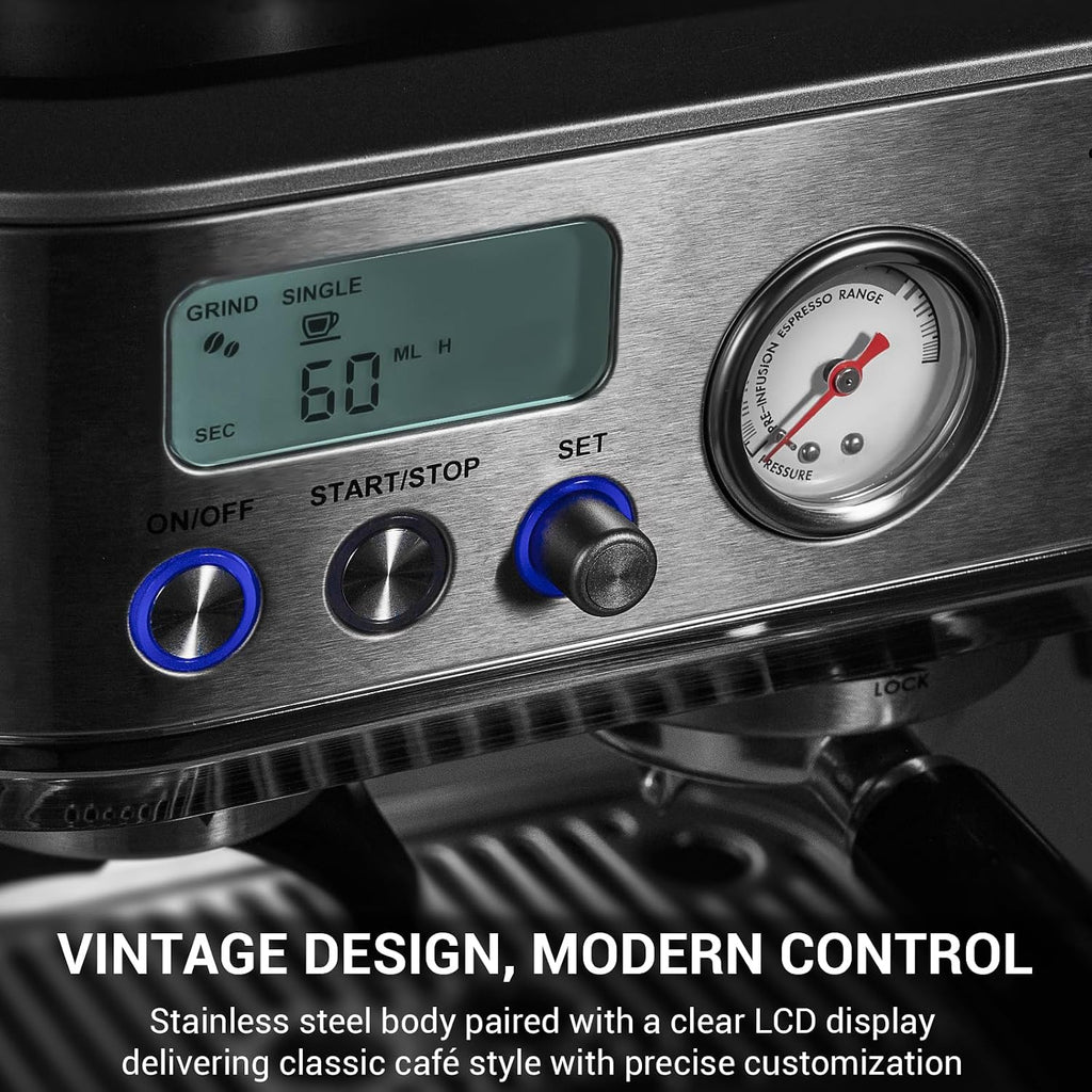 URintells Cuising Espresso Machine with Grinder, Espresso Maker with 58MM Portafilter & Milk Frother, Latte Machine, Cappuccino Machines for Home, Automatic Stainless Steel Expresso Coffee Machines