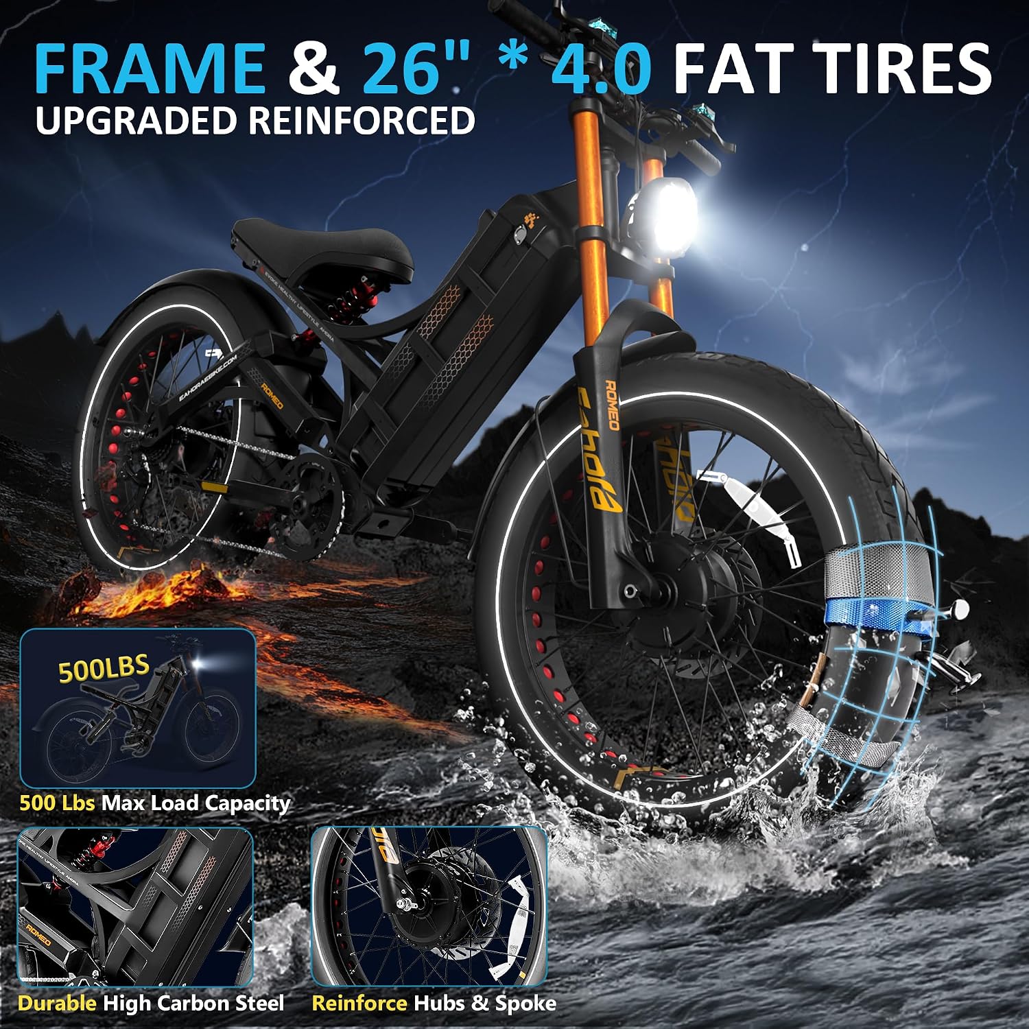 2026 eAhora Romeo Dual-Motor Ebike - 50Mph 5600W 60-80AH 250Miles Long Range Electric Bike for Adults, Full Suspension Hydraulic Brakes Electric Bicycle, 26' Mountain Bike for Off-Road Commuting