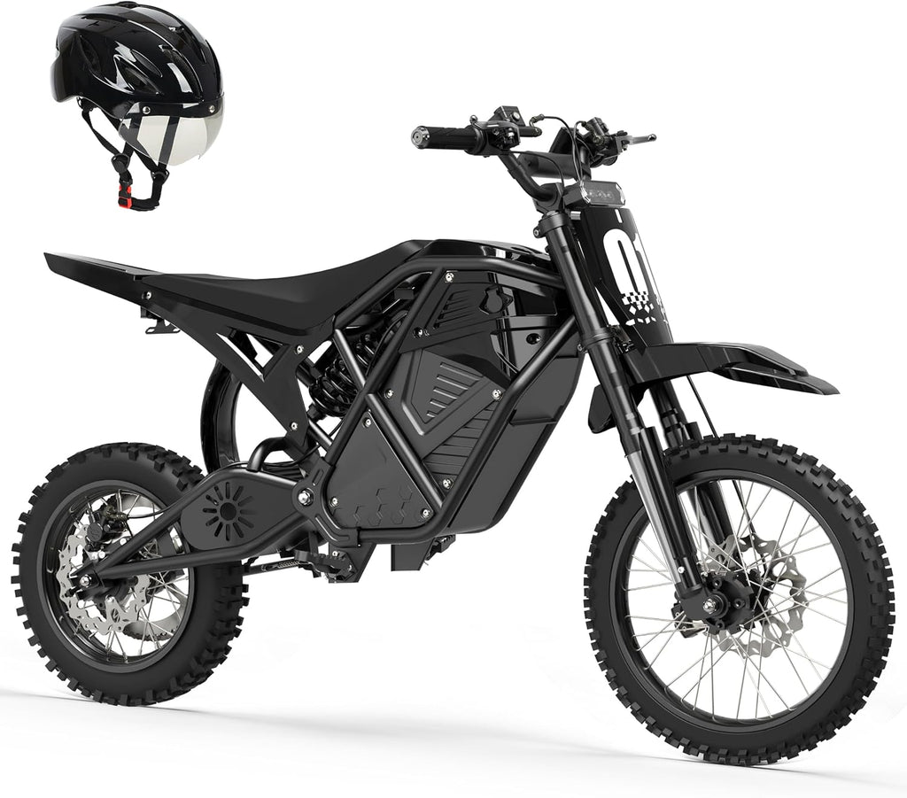 ESKUTE Electric Dirt Bike for Teens Adults, Mid-Drive Motor 3500W Peak, Electric Motorcycle 48V23Ah Battery, Hydraulic Brake，53Mile,38mph, Hydraulic Nitrogen Shock Absorbers, Black with Helmet