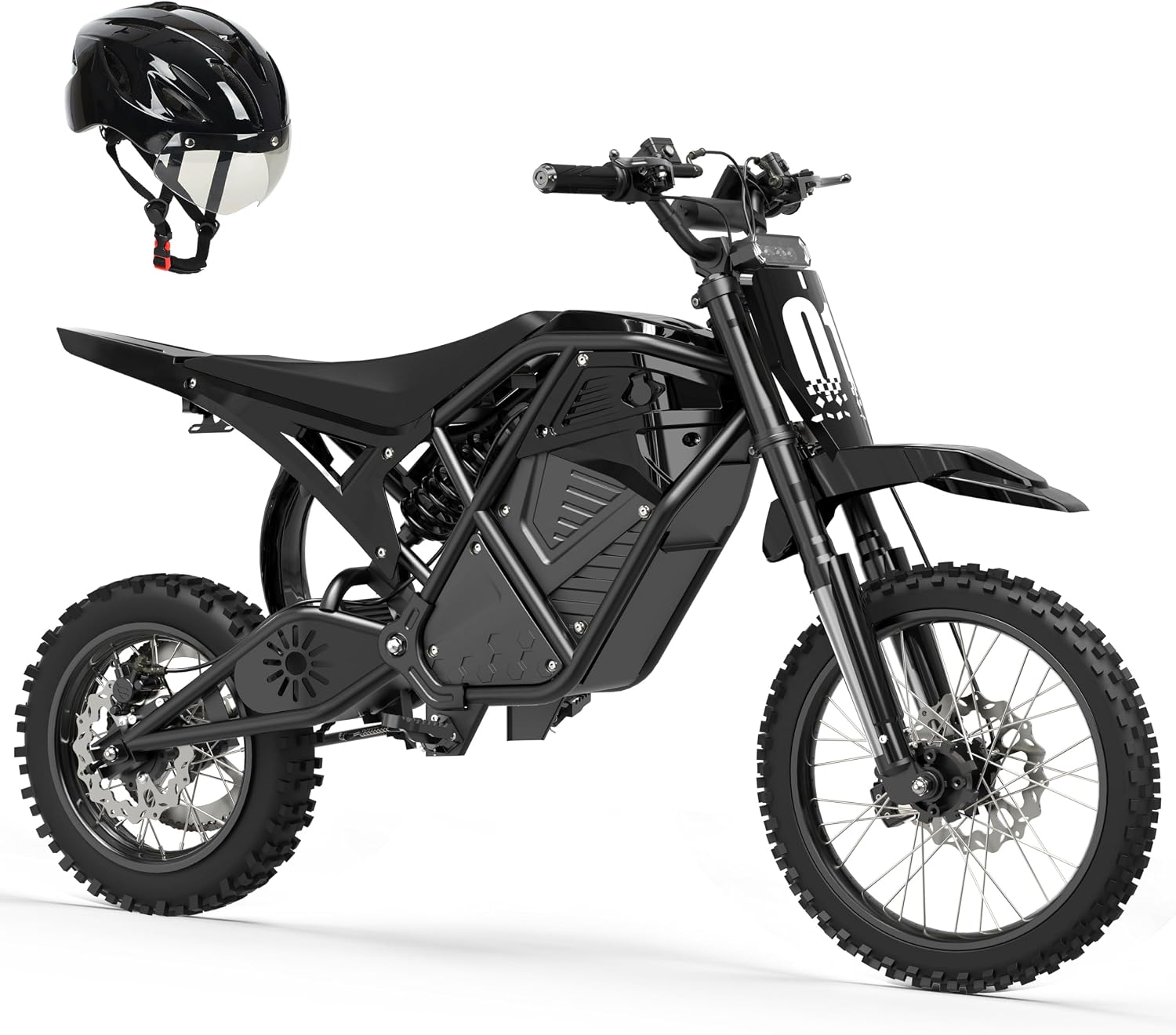 ESKUTE Electric Dirt Bike for Teens Adults, Mid-Drive Motor 3500W Peak, Electric Motorcycle 48V23Ah Battery, Hydraulic Brake，53Mile,38mph, Hydraulic Nitrogen Shock Absorbers, Black with Helmet