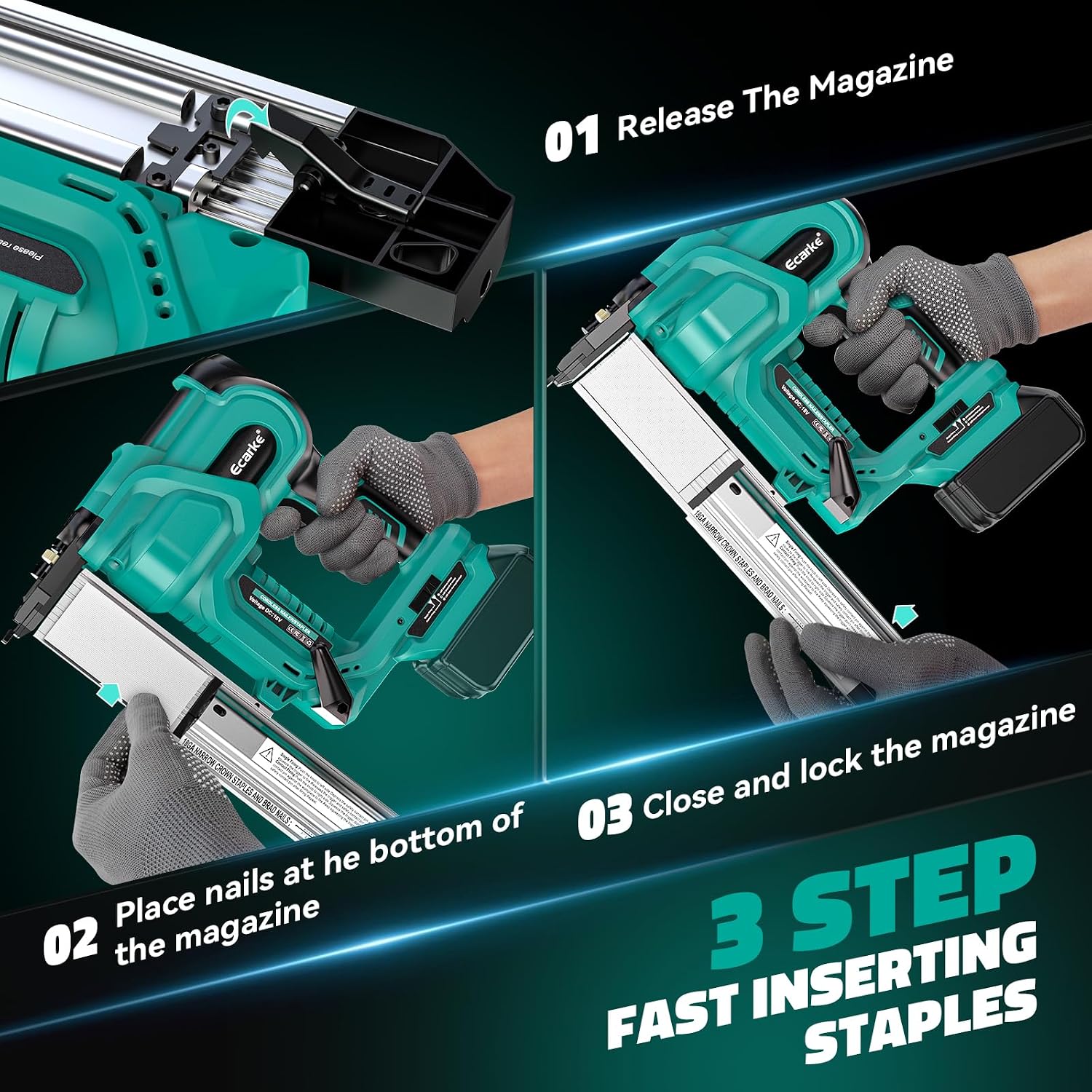 Ecarke 2' Brad Nailer Cordless Stapler Compatible with Makita 18V (No Battery), 2 in 1 Electric Nail Gun/Staple Gun with 18GA Nails/Staples, Battery Power Nail Gun for Trim Wood Crafting Carpentry DIY