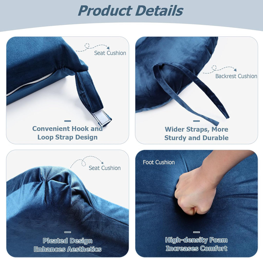 5PCS Glider Rocker Replacement Cushions Thick Soft Velvet Glider Cushions Replacement Set with Ottoman Cushion and Storage Pockets for Nursery Wooden Rocking Chair, Navy Blue