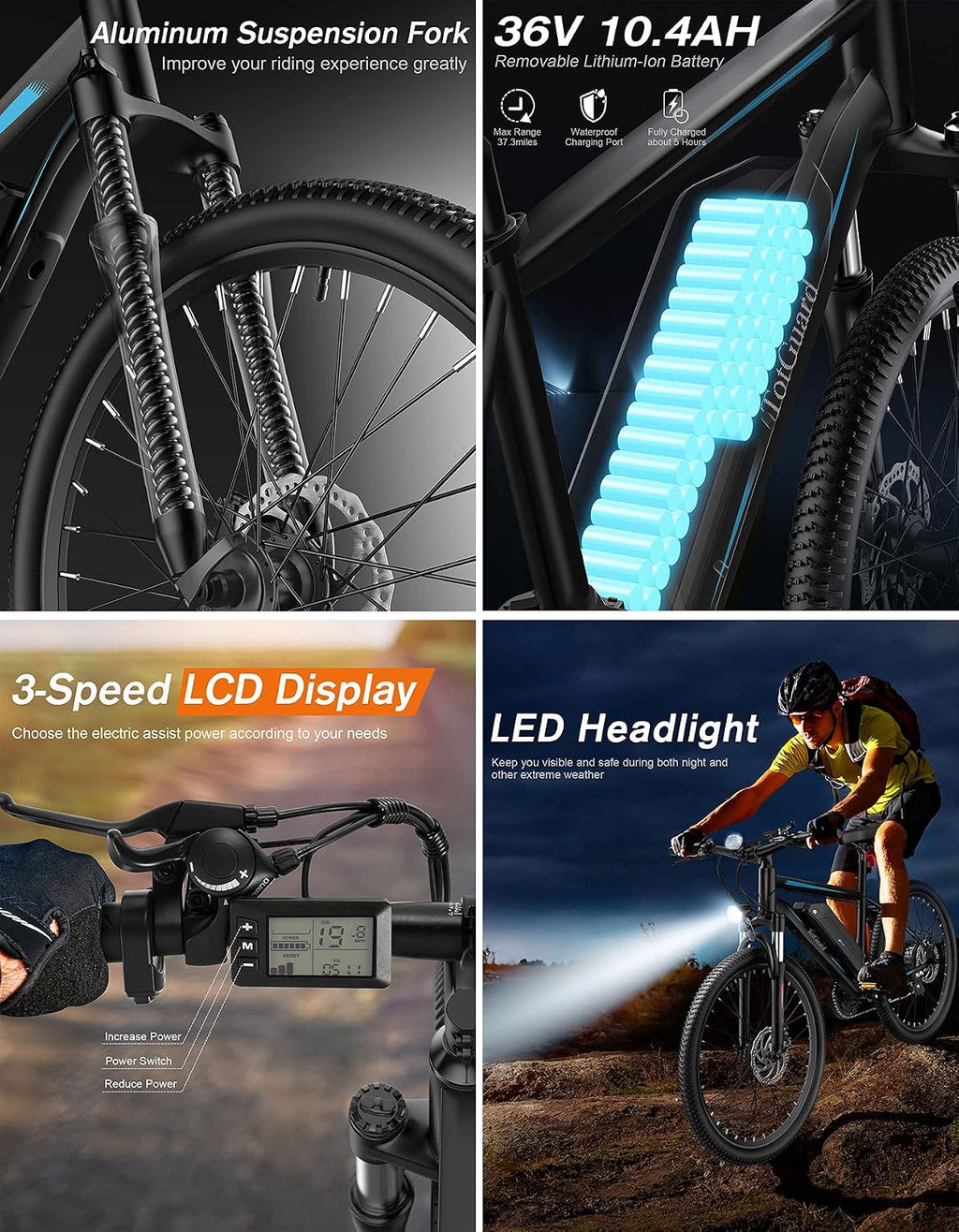 TotGuard Electric Bike for Adults, 26' Ebike with Peak 500W Brushless Motor, Electric Mountain Bike with 374Wh Removable Battery, 50 Miles Electric Bicycle with Suspension Fork, 21 Speed, LCD Display.