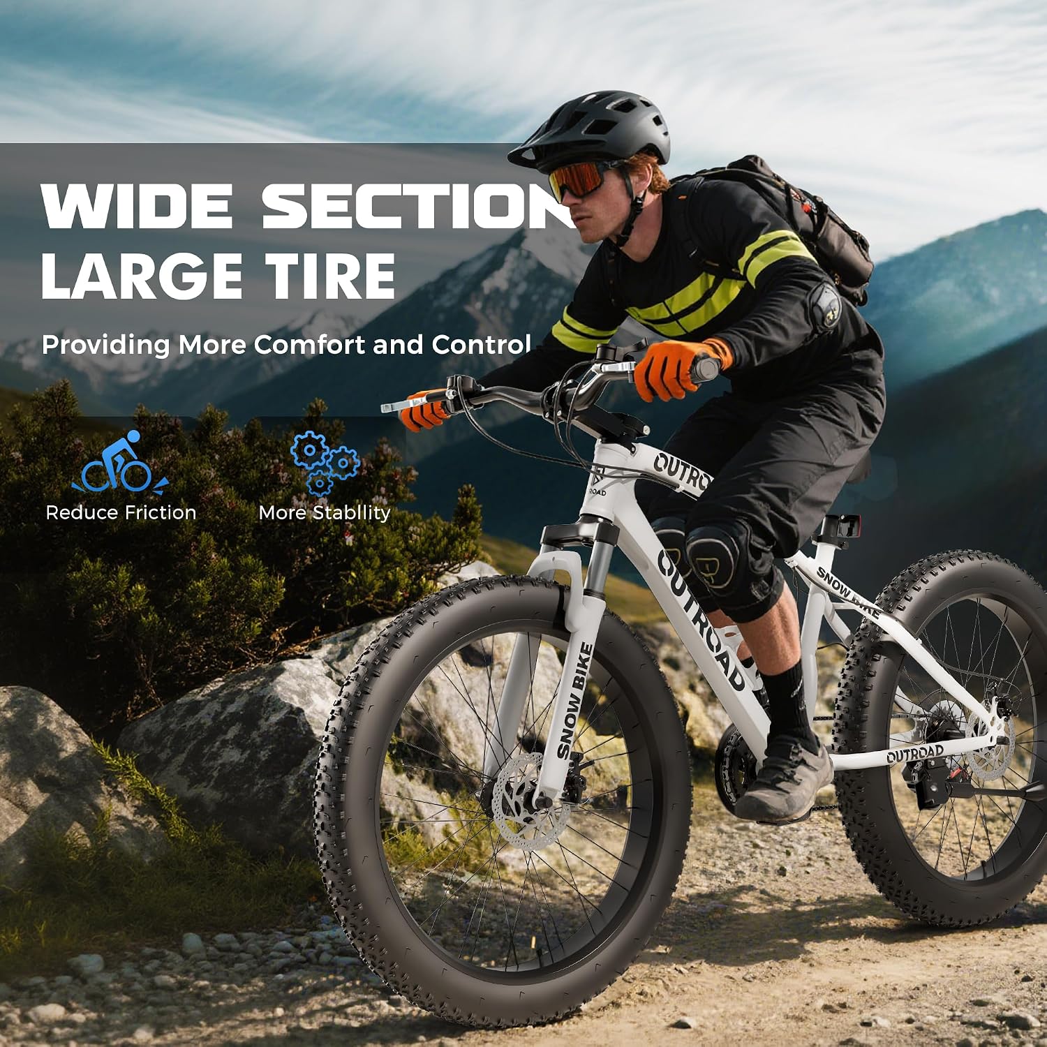 Betterland Outdoor 26 Inch Wheels Fat Tire Mountain Bike, 21-Speed Bicycle with Dual Front Suspension, High Carbon Steel Frame with Double Disc Brake and Anti-Slip Bicycle for Adults