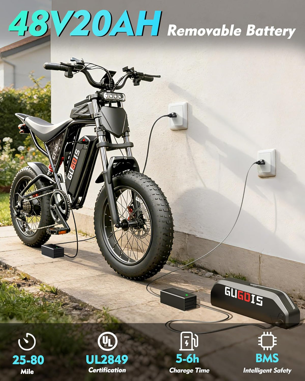 Rakowe Electric Bike for Adults, 2000W Peak Motor, 20' Fat Tire Electric Dirt Bike, 48V Removable Battery, Up to 34MPH & 80 Miles, Hydraulic Disc Brakes, Full Suspension, 7-Speed Ebike